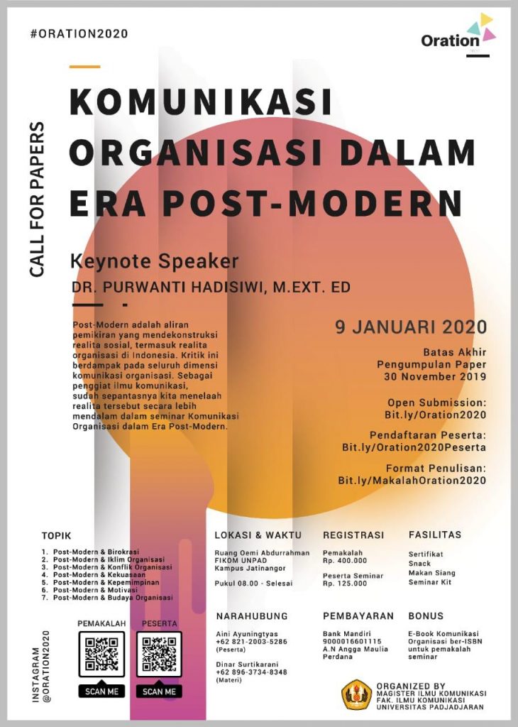 Seminar Oration: Komunikasi Organisasi dalam Era Post-Modern
